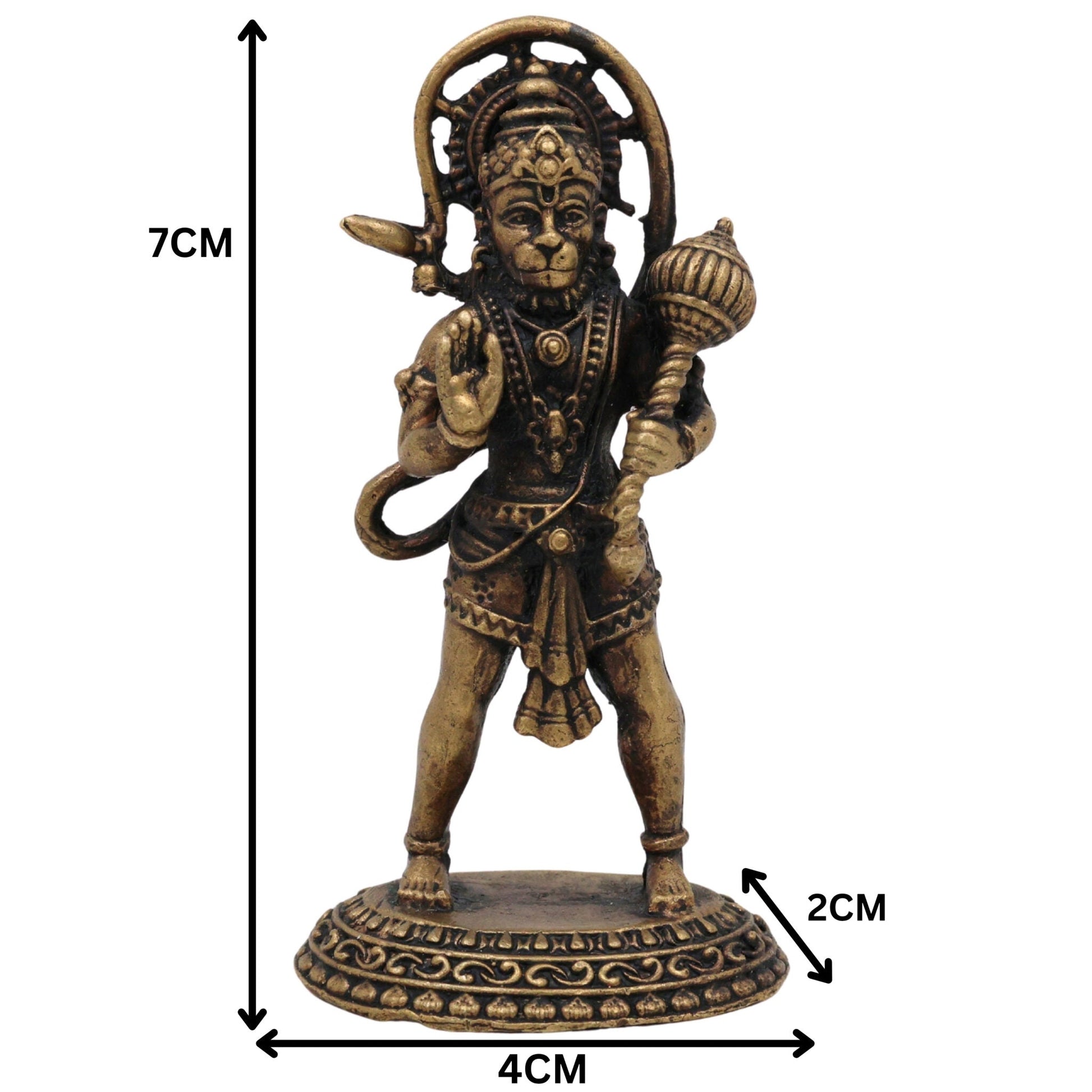 Brass Hanuman Idol, Pavanputra Anjaneya Murti, Bajrangbali Maruti Vigraha, Sankat Mochan Hanuman Statue, Handcrafted Peetal Pital Ram Bhakt Hanuman Moorti for Pooja Home Temple Décor, Gold, 3 Inch, 1 Piece