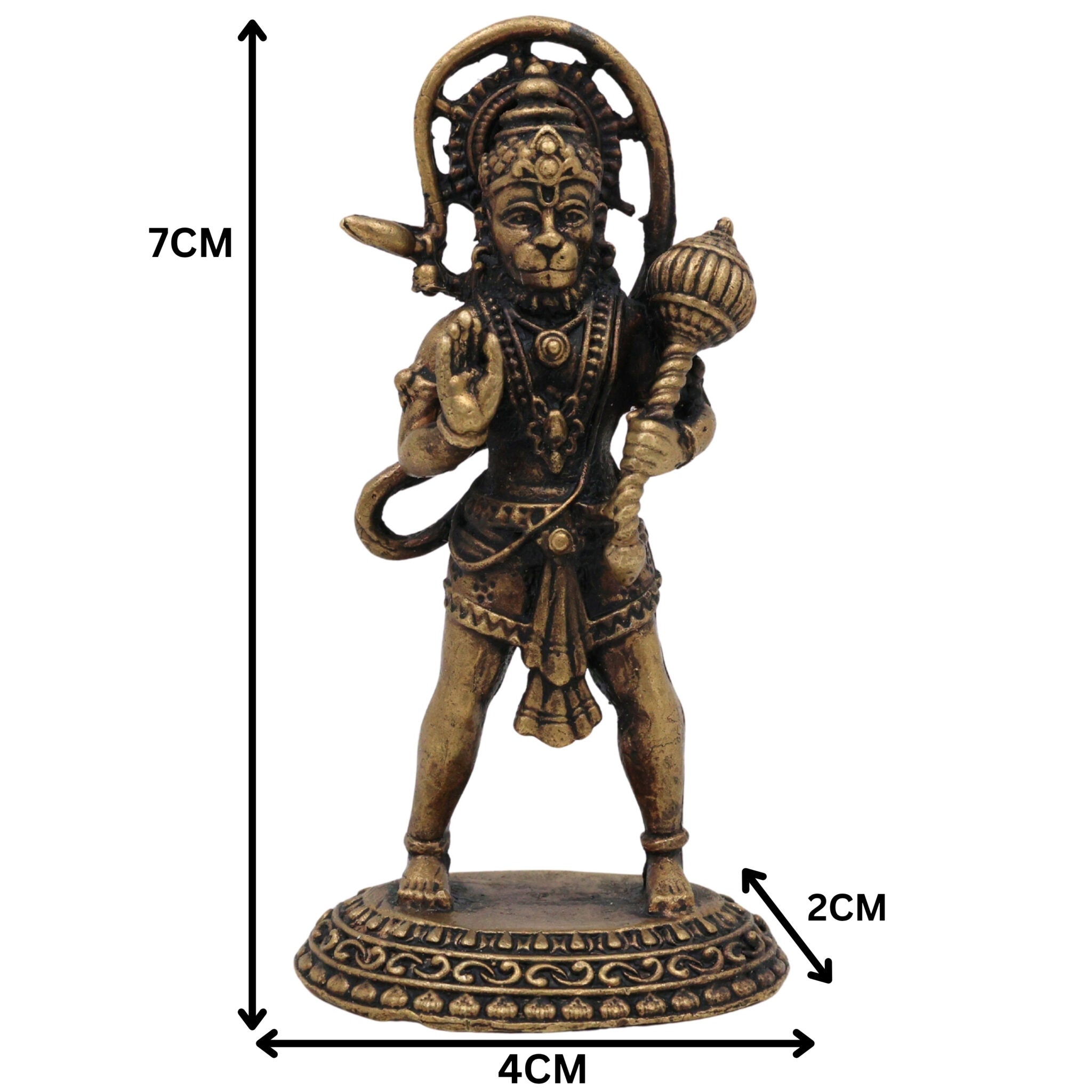 Brass Hanuman Idol, Pavanputra Anjaneya Murti, Bajrangbali Maruti Vigraha, Sankat Mochan Hanuman Statue, Handcrafted Peetal Pital Ram Bhakt Hanuman Moorti for Pooja Home Temple Décor, Gold, 3 Inch, 1 Piece