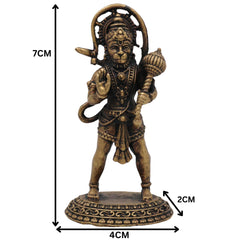 Brass Hanuman Idol, Pavanputra Anjaneya Murti, Bajrangbali Maruti Vigraha, Sankat Mochan Hanuman Statue, Handcrafted Peetal Pital Ram Bhakt Hanuman Moorti for Pooja Home Temple Décor, Gold, 3 Inch, 1 Piece