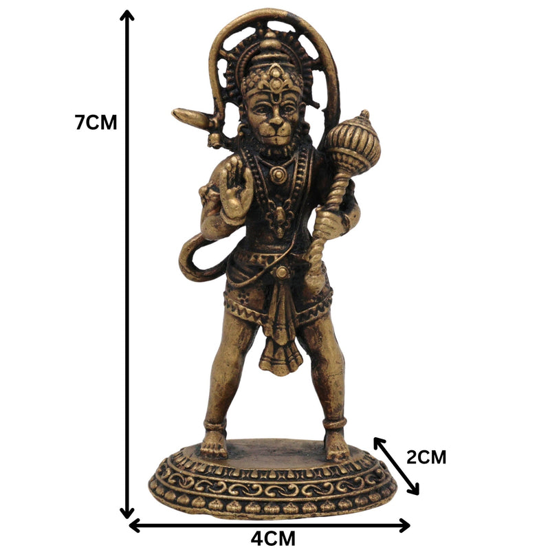 Brass Hanuman Idol, Pavanputra Anjaneya Murti, Bajrangbali Maruti Vigraha, Sankat Mochan Hanuman Statue, Handcrafted Peetal Pital Ram Bhakt Hanuman Moorti for Pooja Home Temple Décor, Gold, 3 Inch, 1 Piece