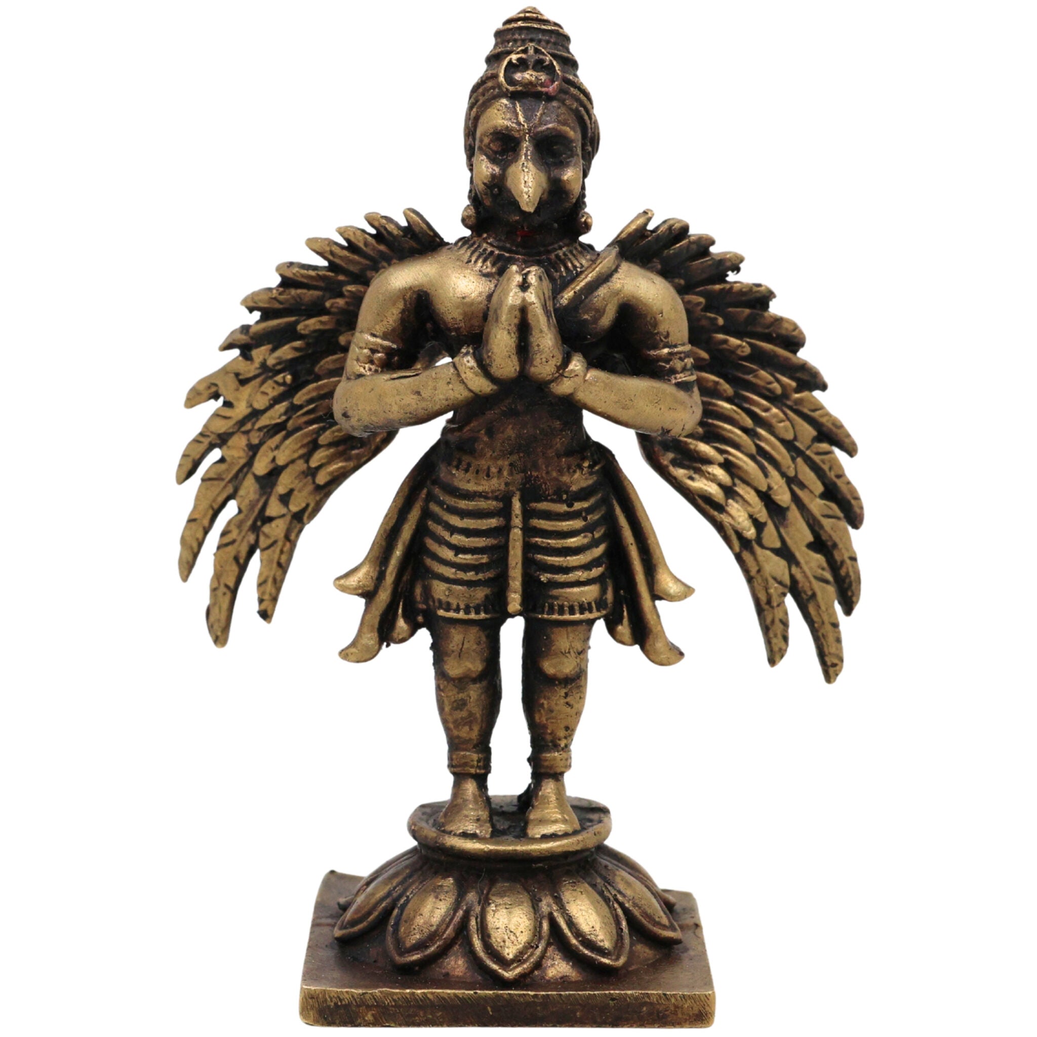 Brass Garuda Dev Idol, Handcrafted Vishnu Vahana Garudar Murti, Pakshiraja Vainateya Statue, Pital Garuda Bhagwan Vigraham for Puja & Home Decor, Gold, 3 Inch, 1 Piece