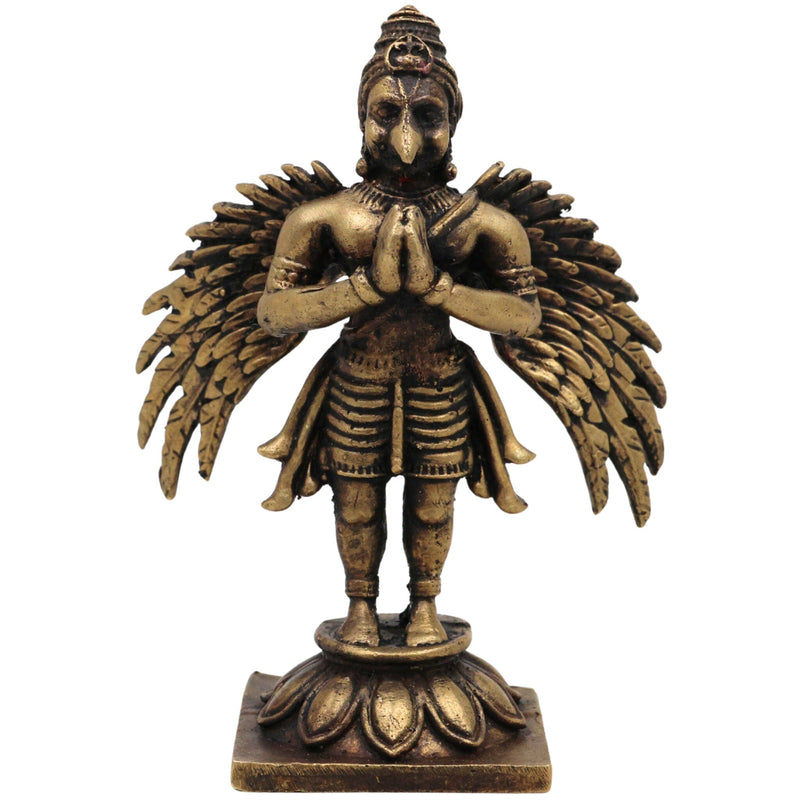 Brass Garuda Dev Idol, Handcrafted Vishnu Vahana Garudar Murti, Pakshiraja Vainateya Statue, Pital Garuda Bhagwan Vigraham for Puja & Home Decor, Gold, 3 Inch, 1 Piece