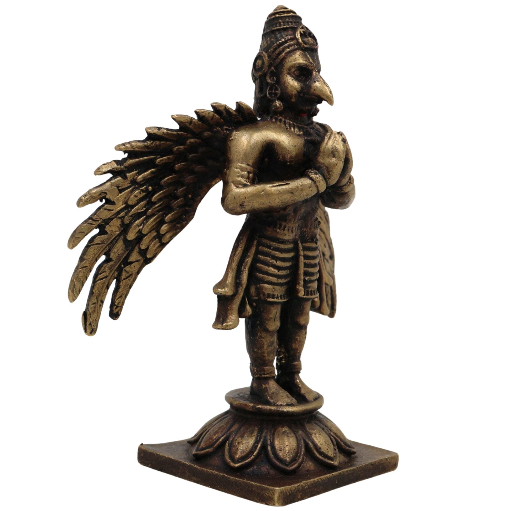 Brass Garuda Dev Idol, Handcrafted Vishnu Vahana Garudar Murti, Pakshiraja Vainateya Statue, Pital Garuda Bhagwan Vigraham for Puja & Home Decor, Gold, 3 Inch, 1 Piece