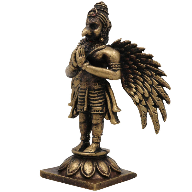 Brass Garuda Dev Idol, Handcrafted Vishnu Vahana Garudar Murti, Pakshiraja Vainateya Statue, Pital Garuda Bhagwan Vigraham for Puja & Home Decor, Gold, 3 Inch, 1 Piece