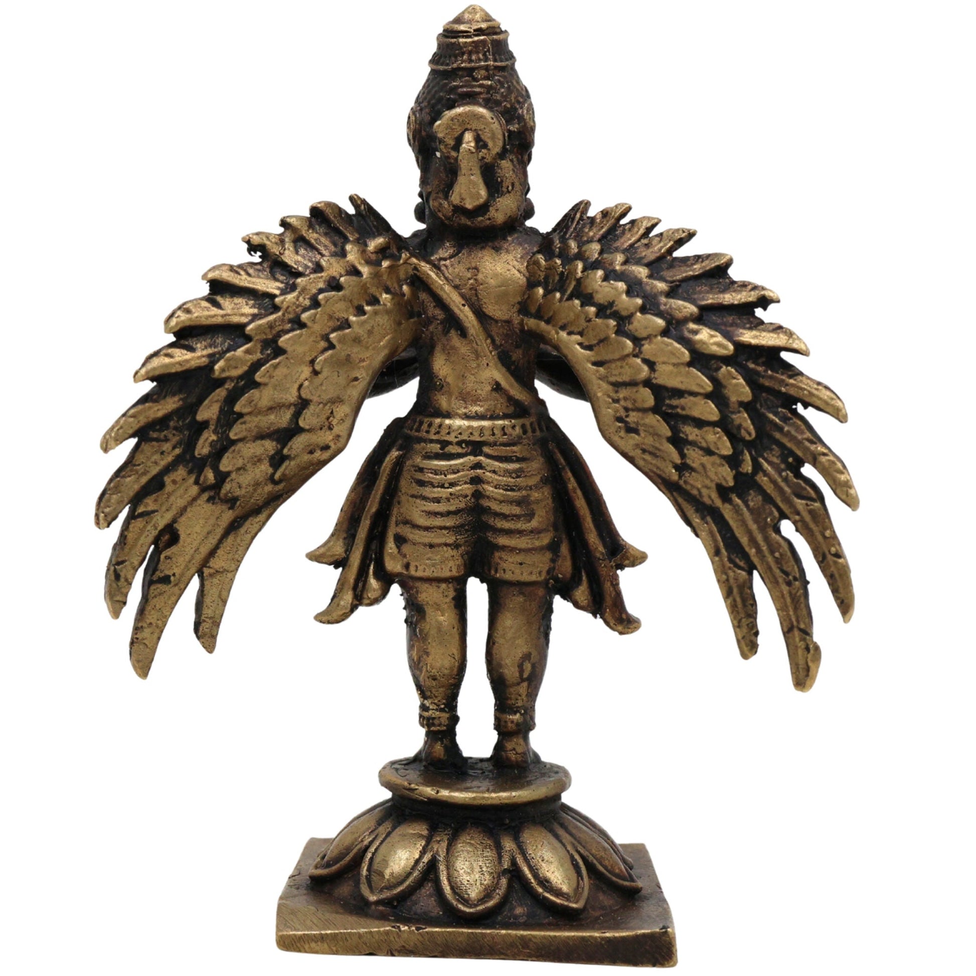 Brass Garuda Dev Idol, Handcrafted Vishnu Vahana Garudar Murti, Pakshiraja Vainateya Statue, Pital Garuda Bhagwan Vigraham for Puja & Home Decor, Gold, 3 Inch, 1 Piece