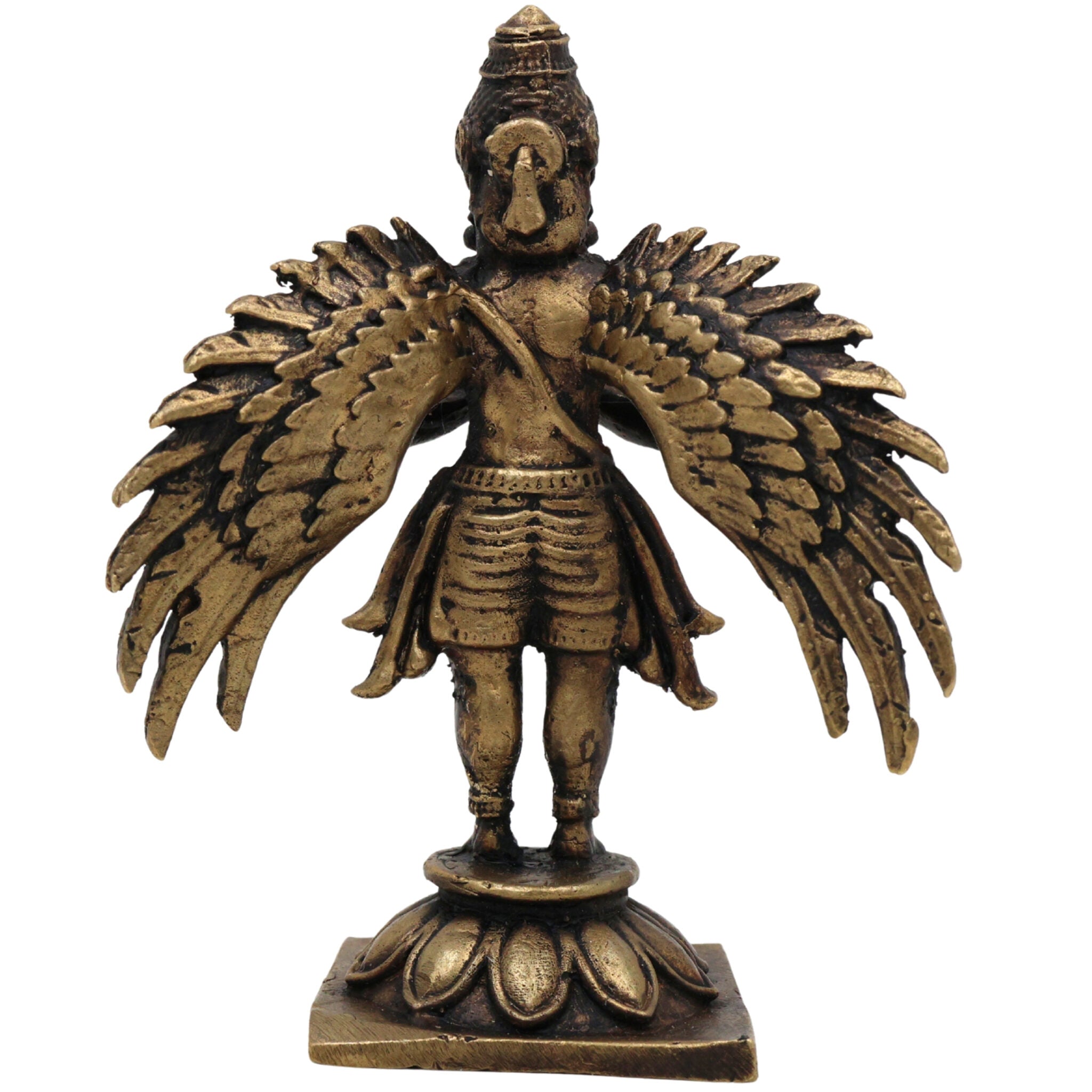 Brass Garuda Dev Idol, Handcrafted Vishnu Vahana Garudar Murti, Pakshiraja Vainateya Statue, Pital Garuda Bhagwan Vigraham for Puja & Home Decor, Gold, 3 Inch, 1 Piece