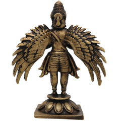 Brass Garuda Dev Idol, Handcrafted Vishnu Vahana Garudar Murti, Pakshiraja Vainateya Statue, Pital Garuda Bhagwan Vigraham for Puja & Home Decor, Gold, 3 Inch, 1 Piece