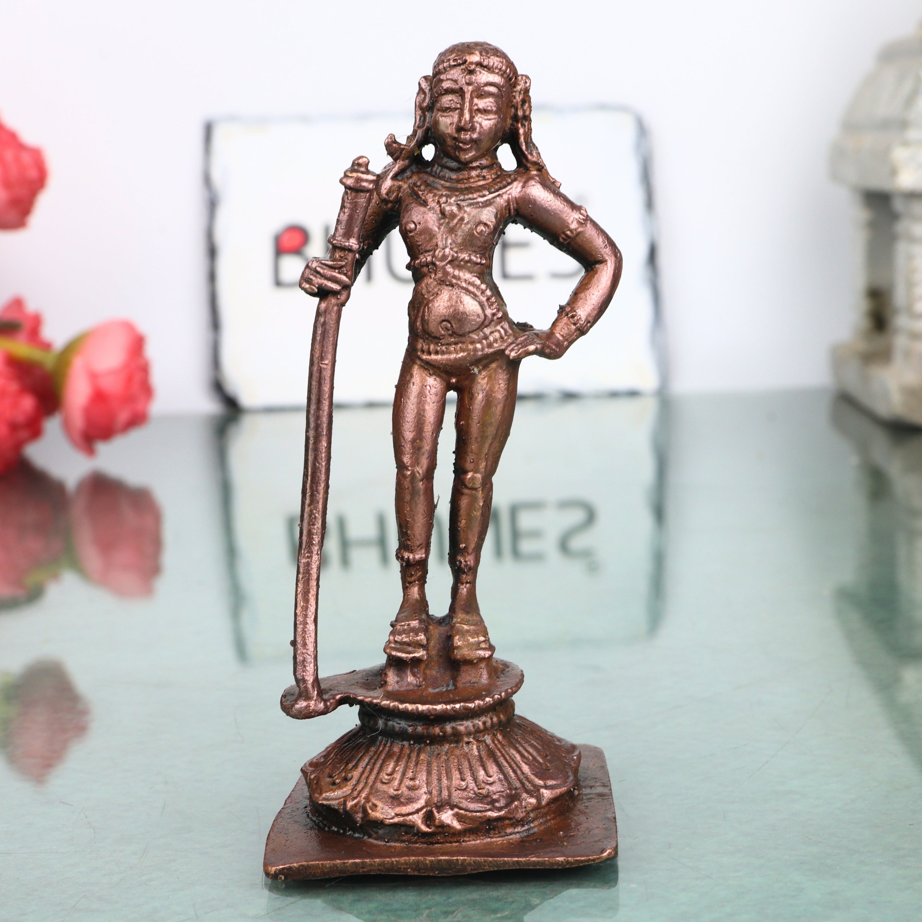 Copper Udupi Krishna Idol Handcrafted Traditional Balakrishna Murti for Pooja Home Decor & Spiritual Gifting , Brown, 4.5 Inch, 1 Piece