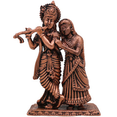 Handcrafted Copper Radha Krishna Idol, Tamra Radha Madhav Murti, Antique Radha Govind Statue for Pooja, Home Decor & Spiritual Gifts, Radha Gopal Tamraloha Vigraham, Brown, 3.5 Inch, 1 Piece