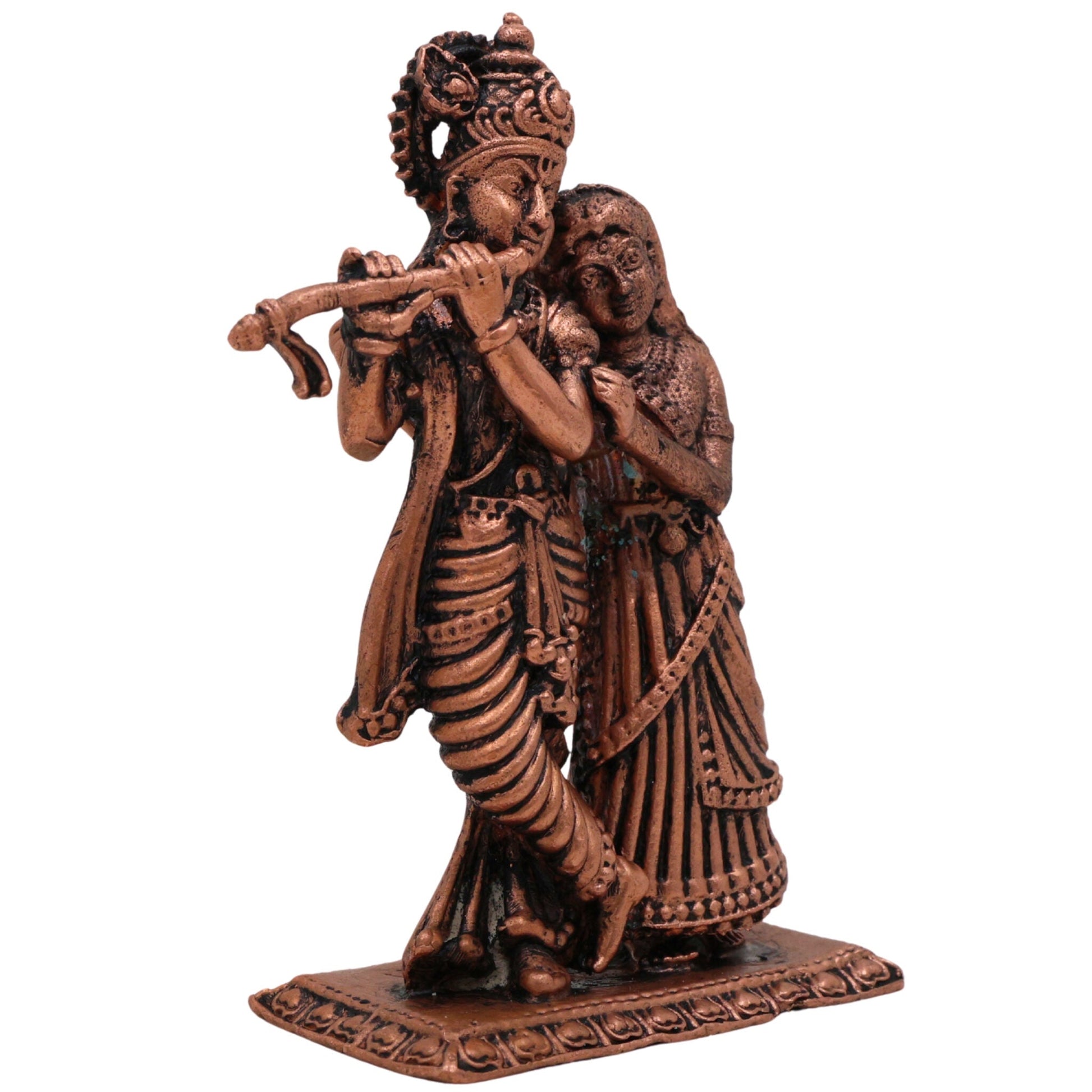 Handcrafted Copper Radha Krishna Idol, Tamra Radha Madhav Murti, Antique Radha Govind Statue for Pooja, Home Decor & Spiritual Gifts, Radha Gopal Tamraloha Vigraham, Brown, 3.5 Inch, 1 Piece