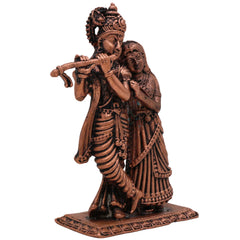 Handcrafted Copper Radha Krishna Idol, Tamra Radha Madhav Murti, Antique Radha Govind Statue for Pooja, Home Decor & Spiritual Gifts, Radha Gopal Tamraloha Vigraham, Brown, 3.5 Inch, 1 Piece
