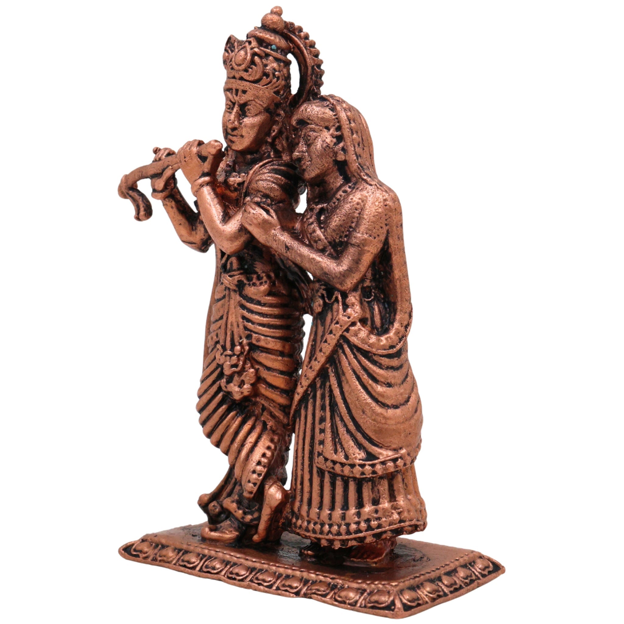 Handcrafted Copper Radha Krishna Idol, Tamra Radha Madhav Murti, Antique Radha Govind Statue for Pooja, Home Decor & Spiritual Gifts, Radha Gopal Tamraloha Vigraham, Brown, 3.5 Inch, 1 Piece