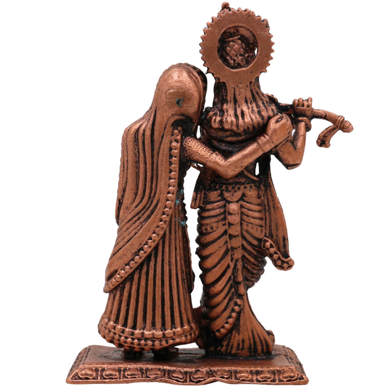 Handcrafted Copper Radha Krishna Idol, Tamra Radha Madhav Murti, Antique Radha Govind Statue for Pooja, Home Decor & Spiritual Gifts, Radha Gopal Tamraloha Vigraham, Brown, 3.5 Inch, 1 Piece