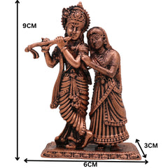 Handcrafted Copper Radha Krishna Idol, Tamra Radha Madhav Murti, Antique Radha Govind Statue for Pooja, Home Decor & Spiritual Gifts, Radha Gopal Tamraloha Vigraham, Brown, 3.5 Inch, 1 Piece