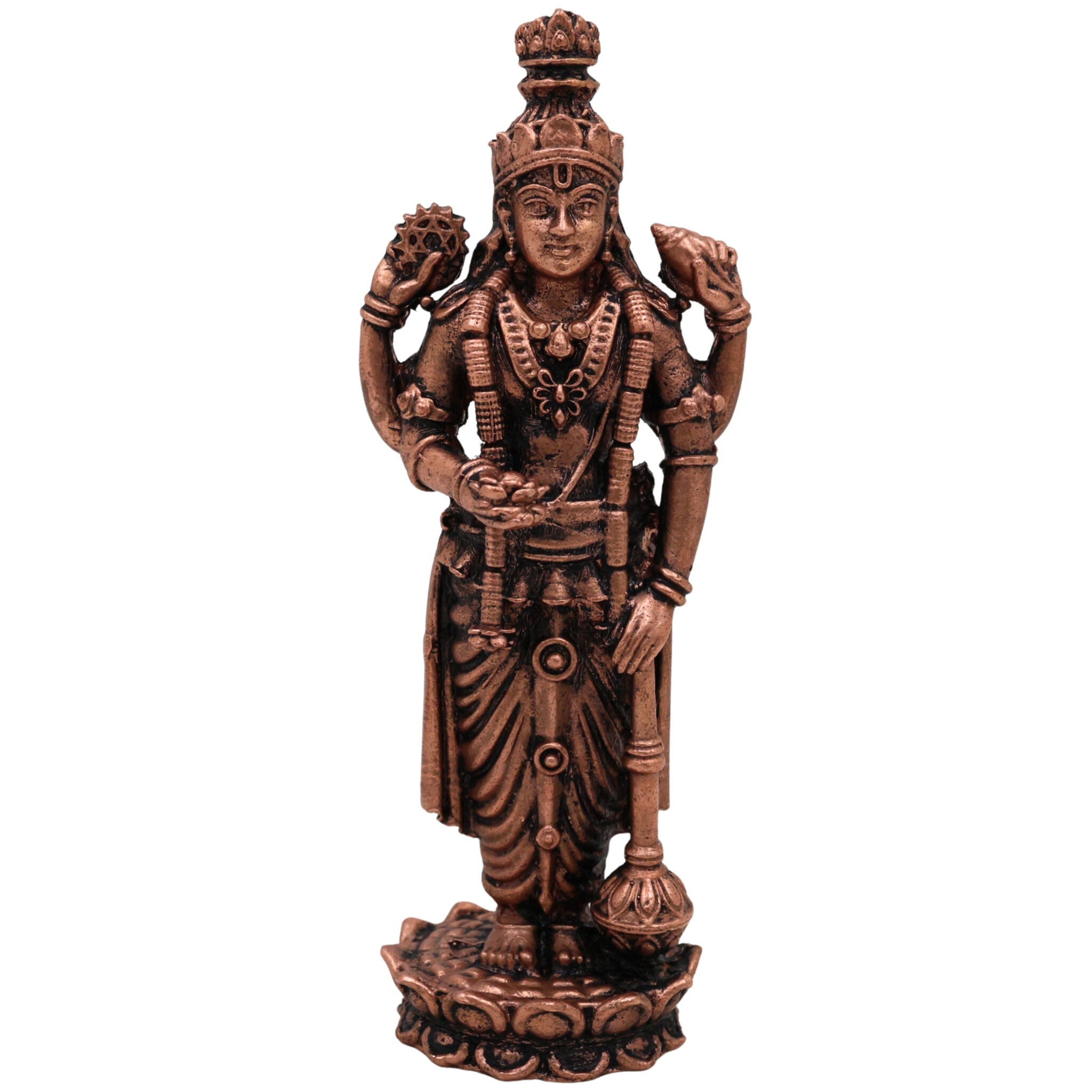 Handcrafted Copper Vishnu Idol, Tamra Narayana Moorti,Thamira Balaji Statue, Vaikunthanatha Govinda Murti for Pooja, Home Temple & Spiritual Decor, Brown, 4 Inch, 1 Piece