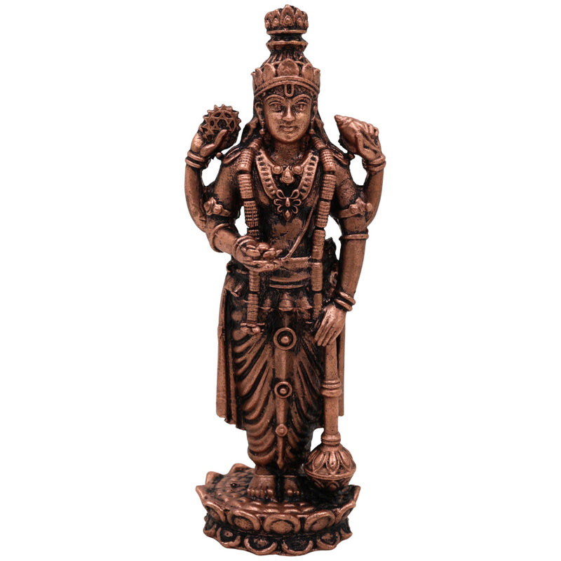 Handcrafted Copper Vishnu Idol, Tamra Narayana Moorti,Thamira Balaji Statue, Vaikunthanatha Govinda Murti for Pooja, Home Temple & Spiritual Decor, Brown, 4 Inch, 1 Piece