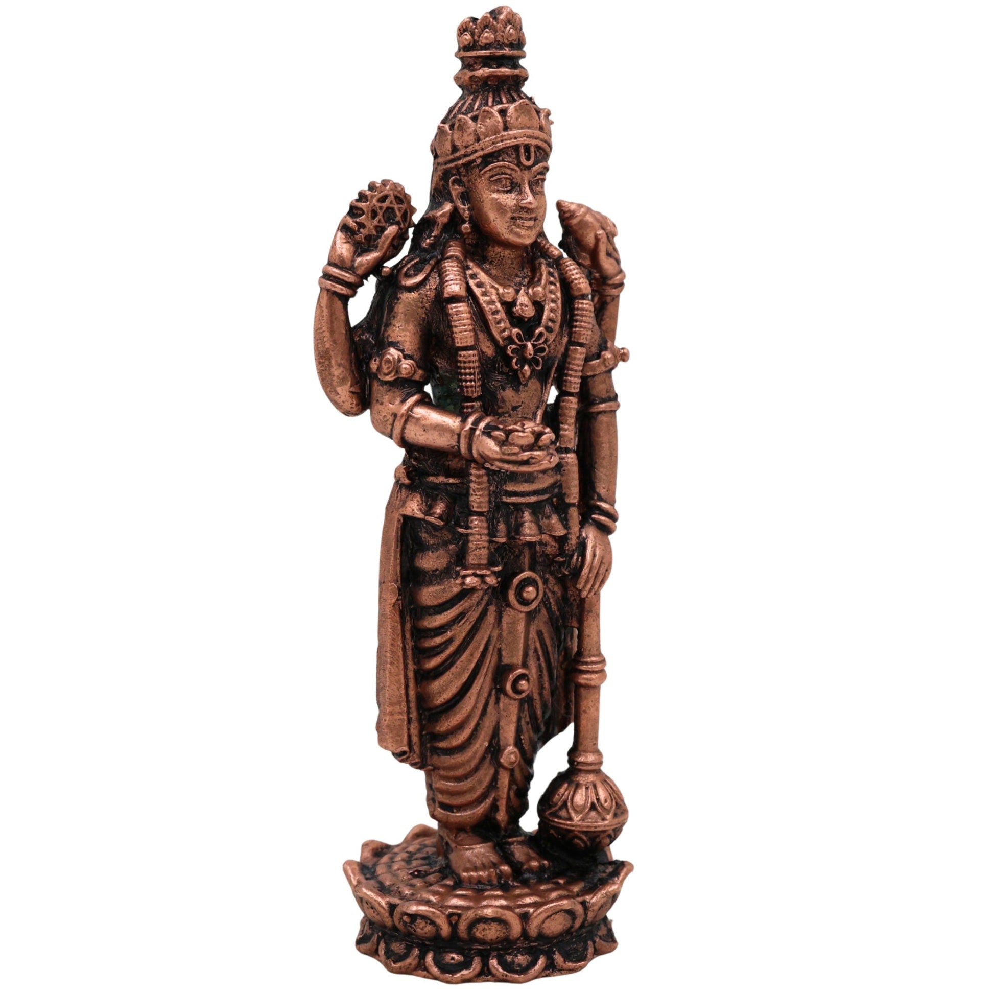 Handcrafted Copper Vishnu Idol, Tamra Narayana Moorti,Thamira Balaji Statue, Vaikunthanatha Govinda Murti for Pooja, Home Temple & Spiritual Decor, Brown, 4 Inch, 1 Piece