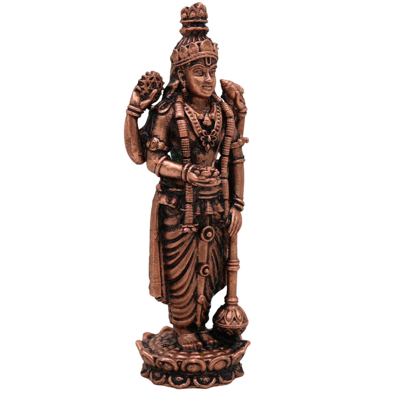 Handcrafted Copper Vishnu Idol, Tamra Narayana Moorti,Thamira Balaji Statue, Vaikunthanatha Govinda Murti for Pooja, Home Temple & Spiritual Decor, Brown, 4 Inch, 1 Piece