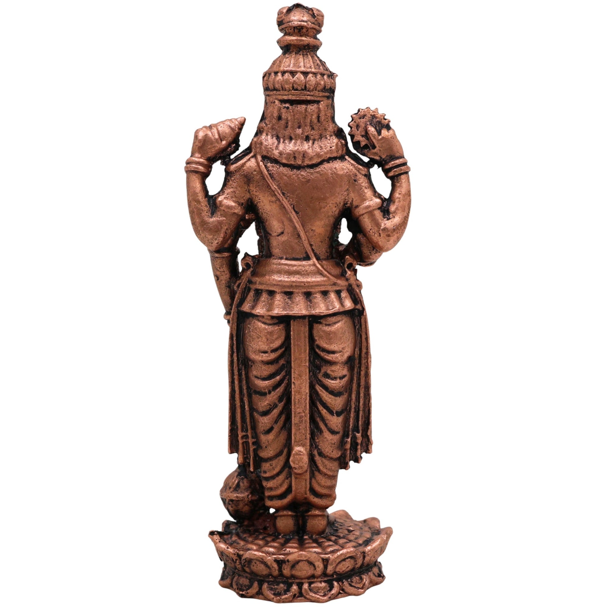 Handcrafted Copper Vishnu Idol, Tamra Narayana Moorti,Thamira Balaji Statue, Vaikunthanatha Govinda Murti for Pooja, Home Temple & Spiritual Decor, Brown, 4 Inch, 1 Piece