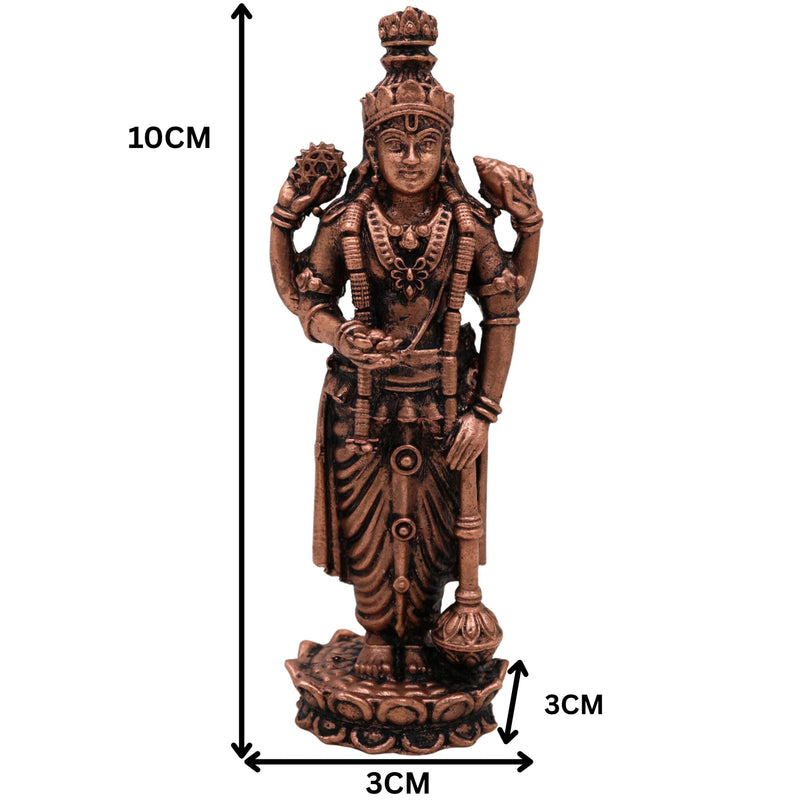 Handcrafted Copper Vishnu Idol, Tamra Narayana Moorti,Thamira Balaji Statue, Vaikunthanatha Govinda Murti for Pooja, Home Temple & Spiritual Decor, Brown, 4 Inch, 1 Piece