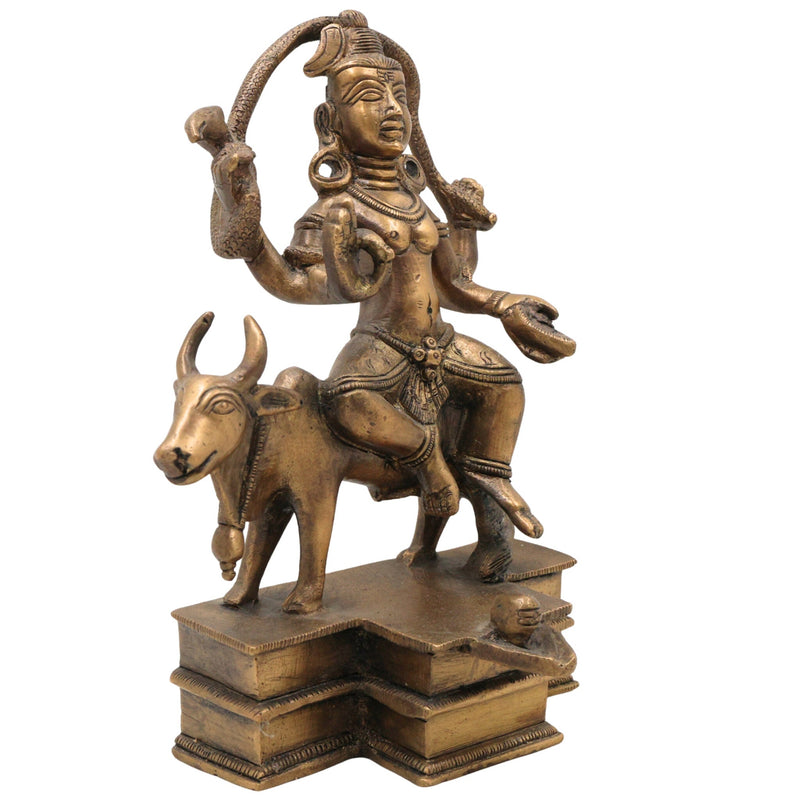 Brass Shiva Idol, Mahadev Murti, Bholenath Shankara Statue, Peetal Pital Rudra Murti for Home Temple Decor, Gold, 7.5 Inch, 1 Piece