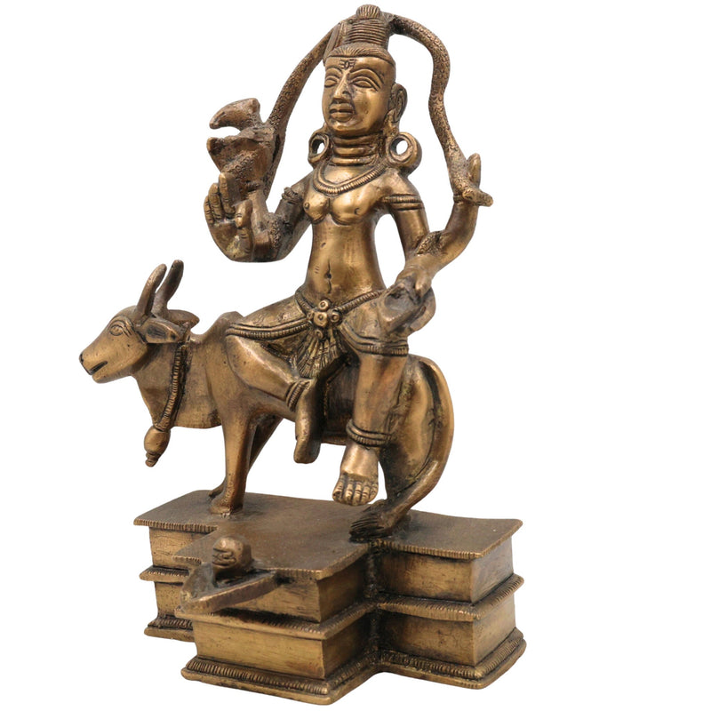 Brass Shiva Idol, Mahadev Murti, Bholenath Shankara Statue, Peetal Pital Rudra Murti for Home Temple Decor, Gold, 7.5 Inch, 1 Piece