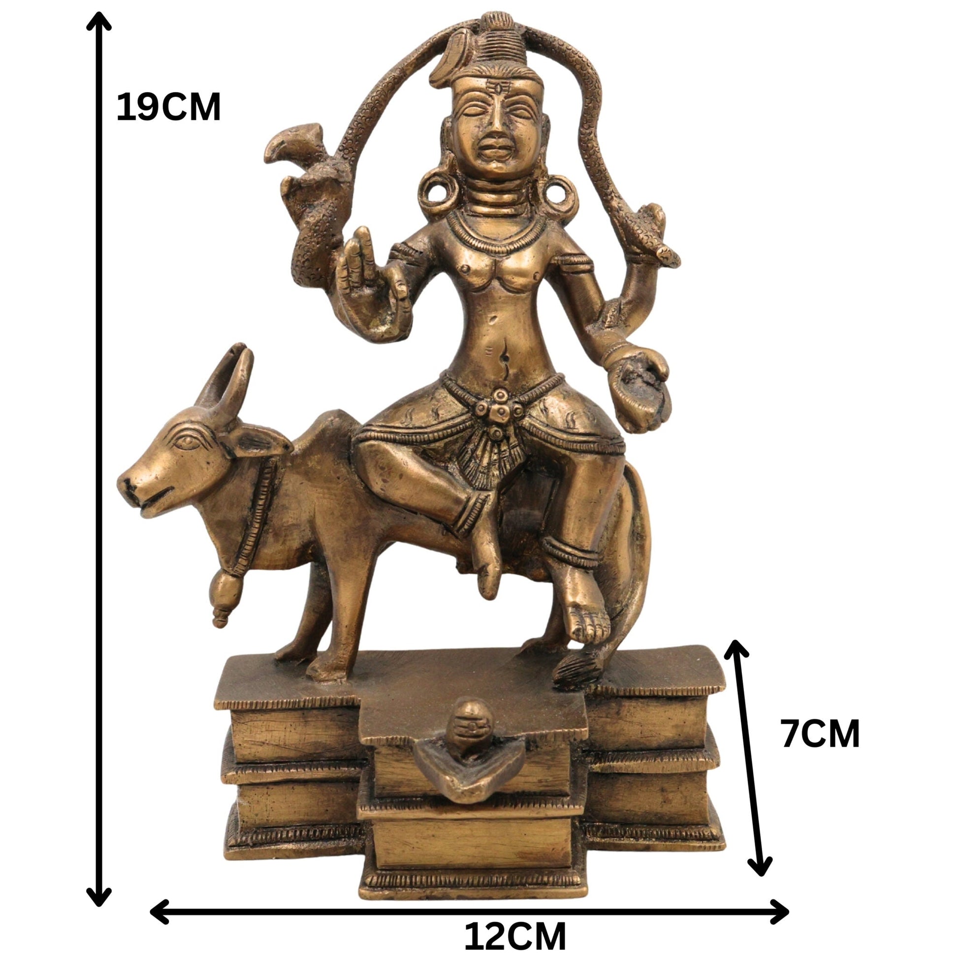 Brass Shiva Idol, Mahadev Murti, Bholenath Shankara Statue, Peetal Pital Rudra Murti for Home Temple Decor, Gold, 7.5 Inch, 1 Piece