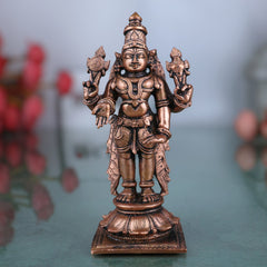 Pure Copper Vishnu Idol, Handcrafted Tamra Narayana Moorti, Govinda Balaji Lakshmipati Statue for Pooja, Home Temple & Spiritual Decor, Brown, 4.5 Inch, 1 Piece