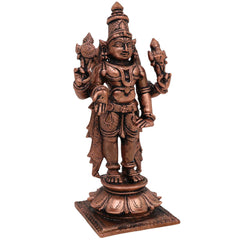 Pure Copper Vishnu Idol, Handcrafted Tamra Narayana Moorti, Govinda Balaji Lakshmipati Statue for Pooja, Home Temple & Spiritual Decor, Brown, 4.5 Inch, 1 Piece