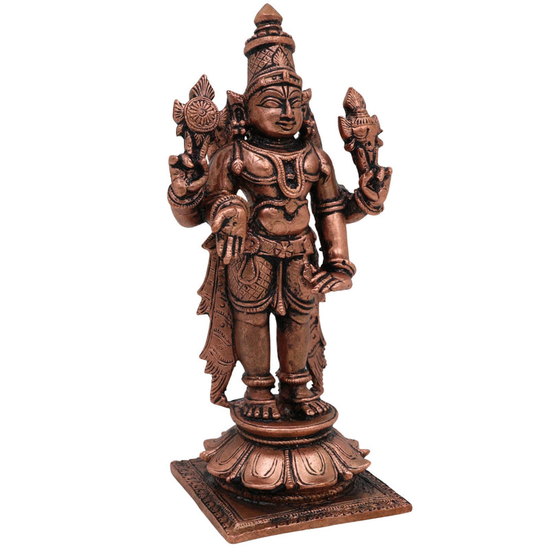 Pure Copper Vishnu Idol, Handcrafted Tamra Narayana Moorti, Govinda Balaji Lakshmipati Statue for Pooja, Home Temple & Spiritual Decor, Brown, 4.5 Inch, 1 Piece
