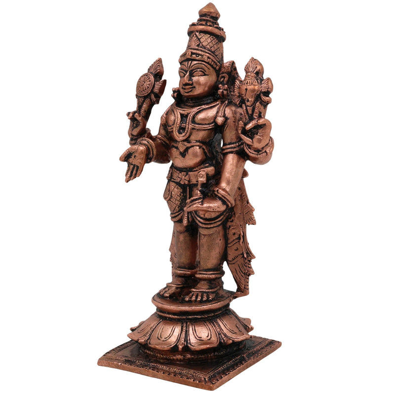 Pure Copper Vishnu Idol, Handcrafted Tamra Narayana Moorti, Govinda Balaji Lakshmipati Statue for Pooja, Home Temple & Spiritual Decor, Brown, 4.5 Inch, 1 Piece
