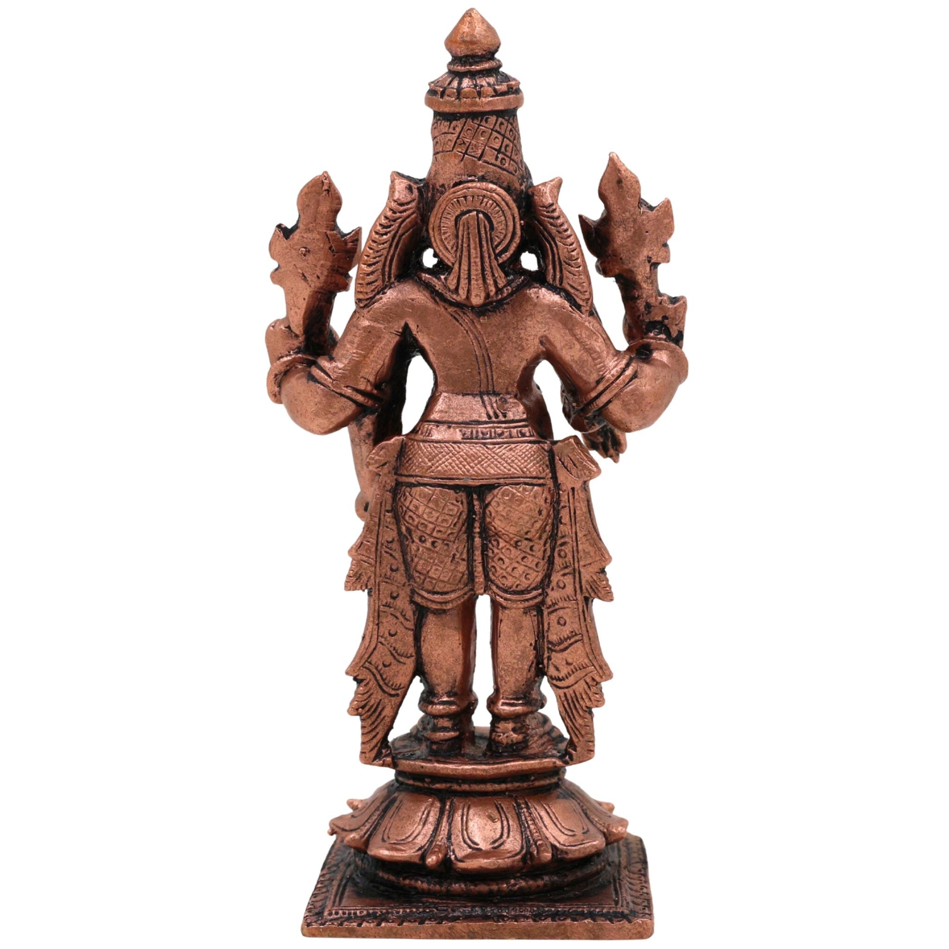 Pure Copper Vishnu Idol, Handcrafted Tamra Narayana Moorti, Govinda Balaji Lakshmipati Statue for Pooja, Home Temple & Spiritual Decor, Brown, 4.5 Inch, 1 Piece