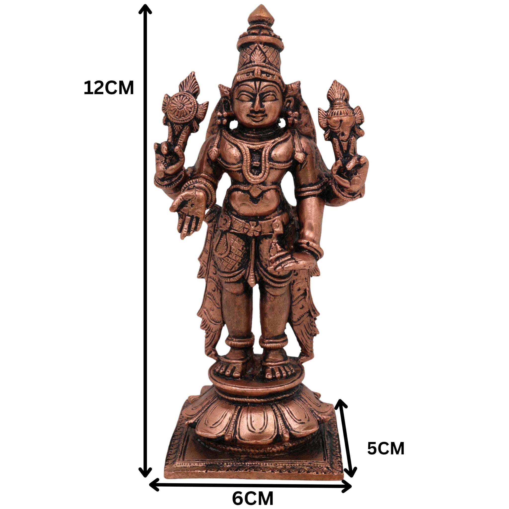 Pure Copper Vishnu Idol, Handcrafted Tamra Narayana Moorti, Govinda Balaji Lakshmipati Statue for Pooja, Home Temple & Spiritual Decor, Brown, 4.5 Inch, 1 Piece