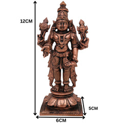 Pure Copper Vishnu Idol, Handcrafted Tamra Narayana Moorti, Govinda Balaji Lakshmipati Statue for Pooja, Home Temple & Spiritual Decor, Brown, 4.5 Inch, 1 Piece