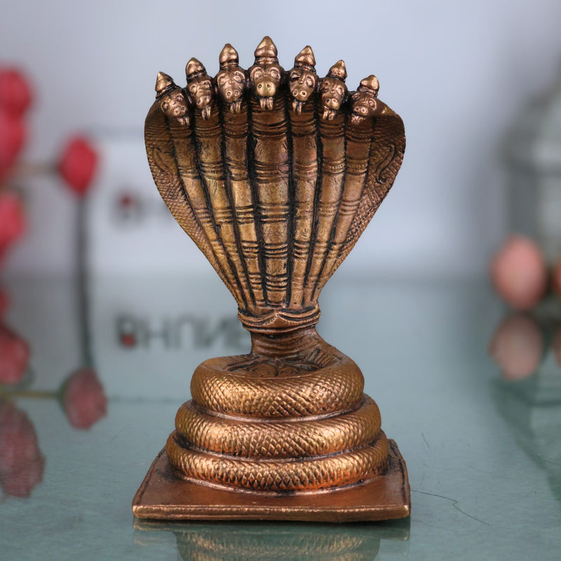 copper Sheshnag Figurine, Ananta Naga Idol, Adishesha Tamraloha Statue, Shesha Vasuki Copper Idol, Brown, 4.5 Inch, 1 Piece