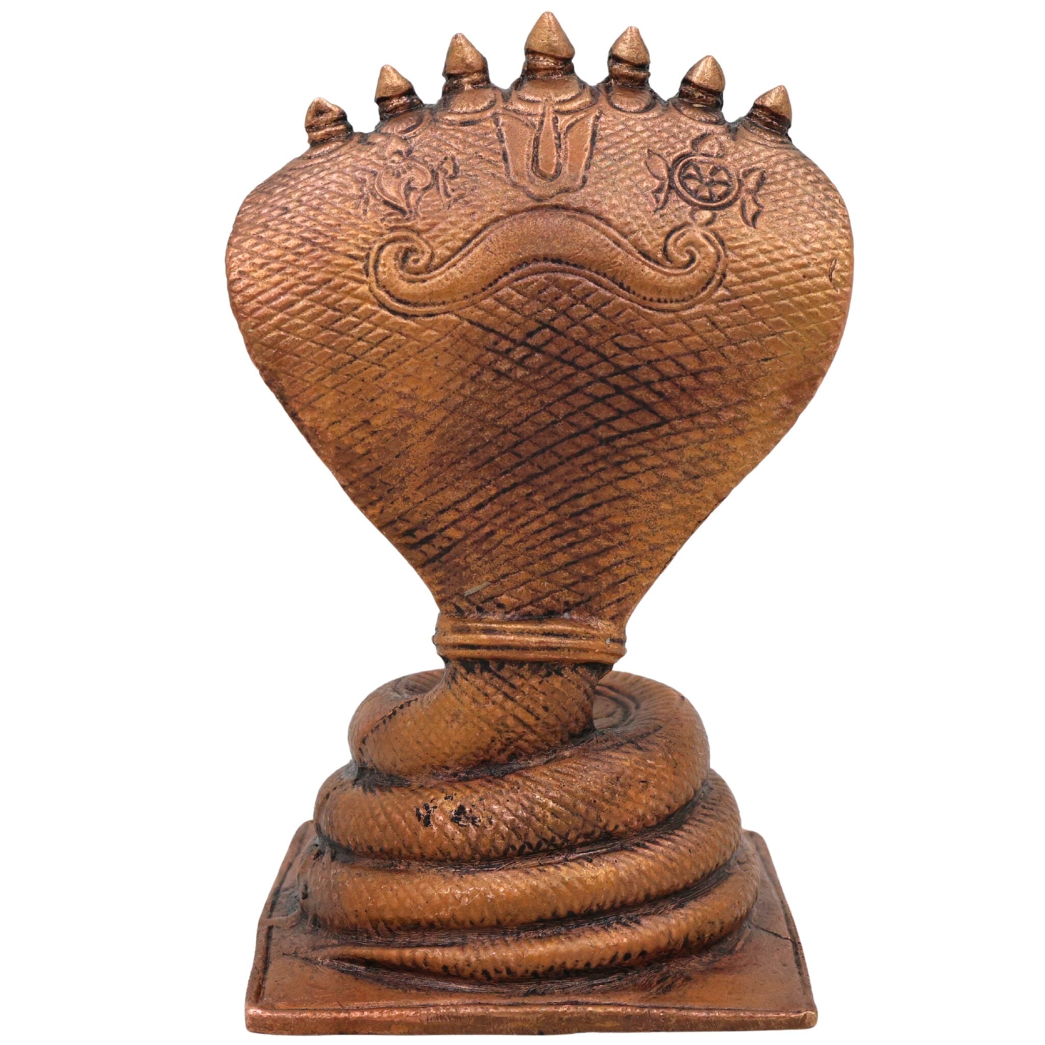 copper Sheshnag Figurine, Ananta Naga Idol, Adishesha Tamraloha Statue, Shesha Vasuki Copper Idol, Brown, 4.5 Inch, 1 Piece