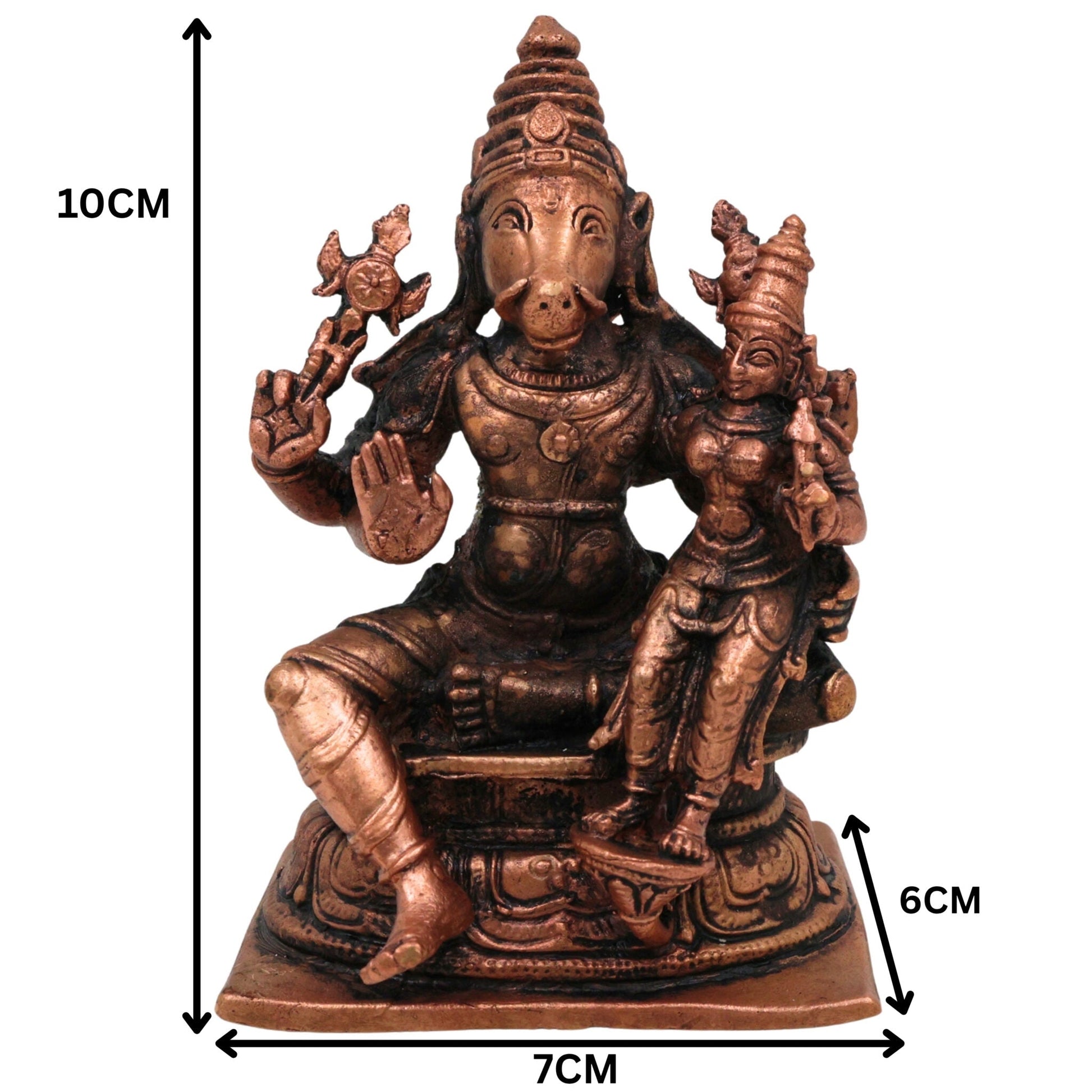 Copper Lakshmi Varaha Swamy Idol, Tamra Bhu Varaha Murti, Handcrafted Varaha Perumal Statue for Pooja, Temple & Home Decor, Brown, 4 Inch, 1 Piece
