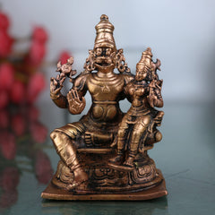 Pure Copper Lakshmi Narasimha Idol, Tamra Narasimha Lakshmi Murti, Handcrafted Mahalakshmi Narasimha Swamy Statue for Pooja, Home Decor & Temple Blessings, Brown, 4 Inch, 1 Piece