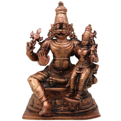 Pure Copper Lakshmi Narasimha Idol, Tamra Narasimha Lakshmi Murti, Handcrafted Mahalakshmi Narasimha Swamy Statue for Pooja, Home Decor & Temple Blessings, Brown, 4 Inch, 1 Piece