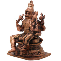Pure Copper Lakshmi Narasimha Idol, Tamra Narasimha Lakshmi Murti, Handcrafted Mahalakshmi Narasimha Swamy Statue for Pooja, Home Decor & Temple Blessings, Brown, 4 Inch, 1 Piece