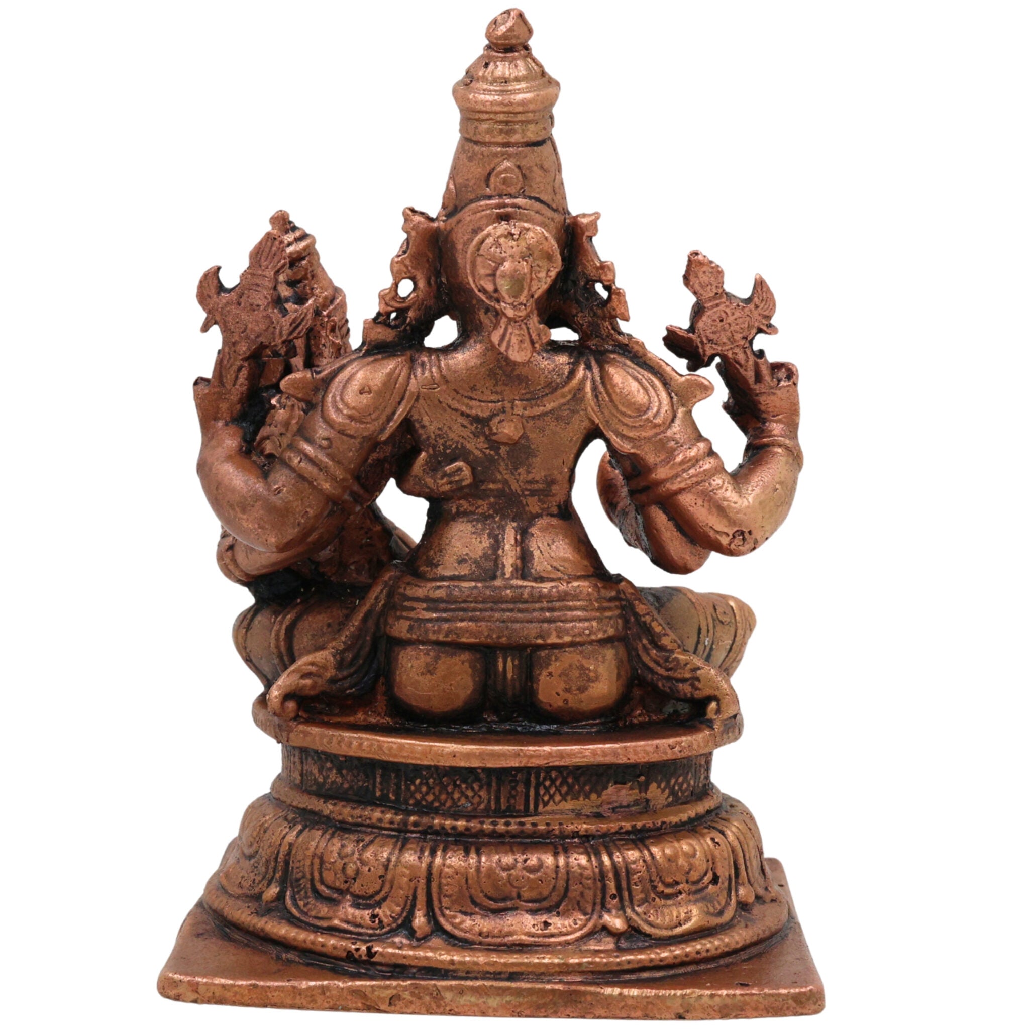 Pure Copper Lakshmi Narasimha Idol, Tamra Narasimha Lakshmi Murti, Handcrafted Mahalakshmi Narasimha Swamy Statue for Pooja, Home Decor & Temple Blessings, Brown, 4 Inch, 1 Piece