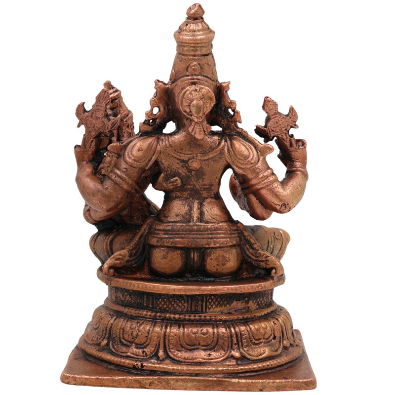 Pure Copper Lakshmi Narasimha Idol, Tamra Narasimha Lakshmi Murti, Handcrafted Mahalakshmi Narasimha Swamy Statue for Pooja, Home Decor & Temple Blessings, Brown, 4 Inch, 1 Piece