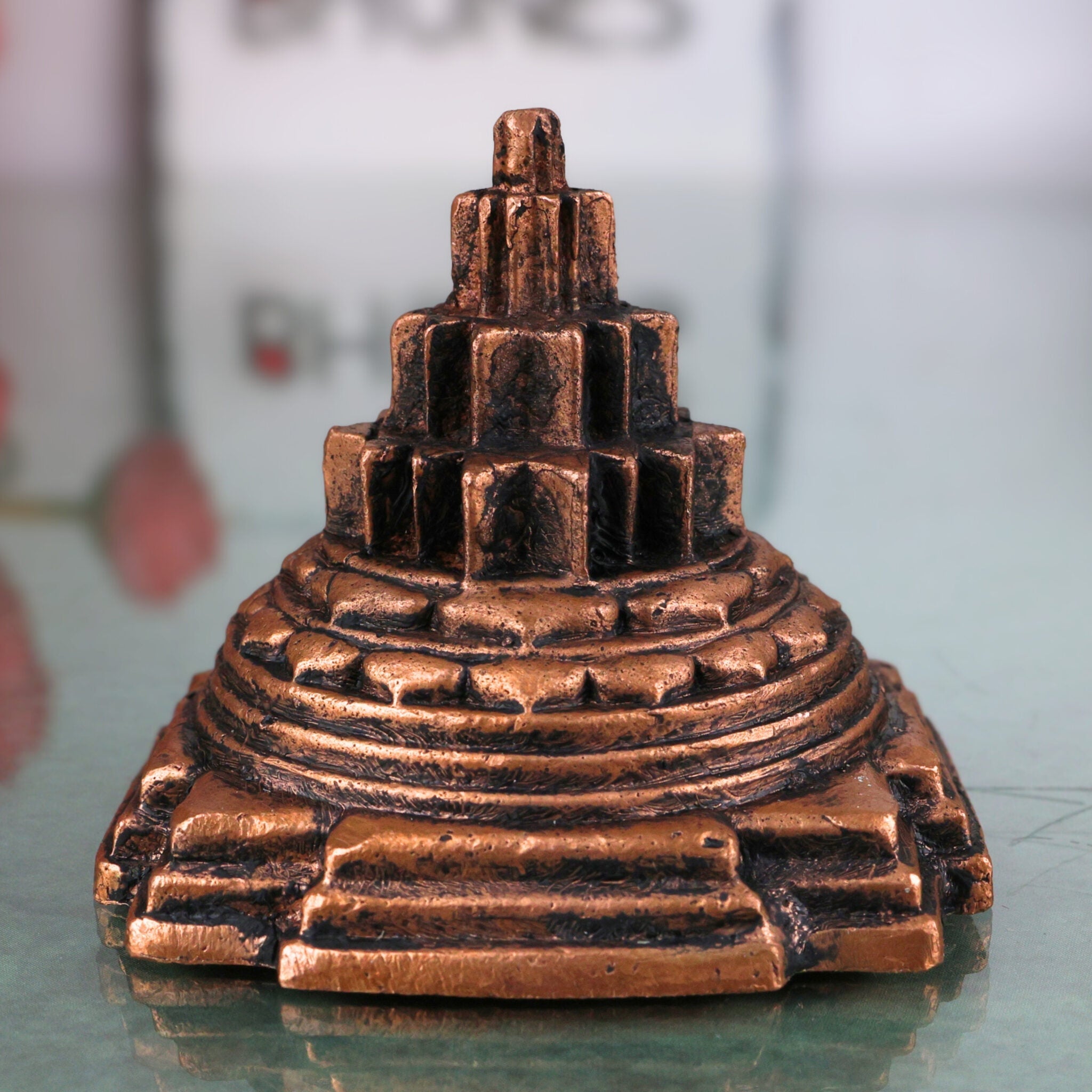 Handcrafted Copper Sri Yantra, Tamra Shree Chakra Meru Yantra for Wealth, Prosperity & Vastu, Thamira Kuber Lakshmi Yantra, Bhunes Puja Home Decor Gift, Brown, 2 Inch, 1 Piece