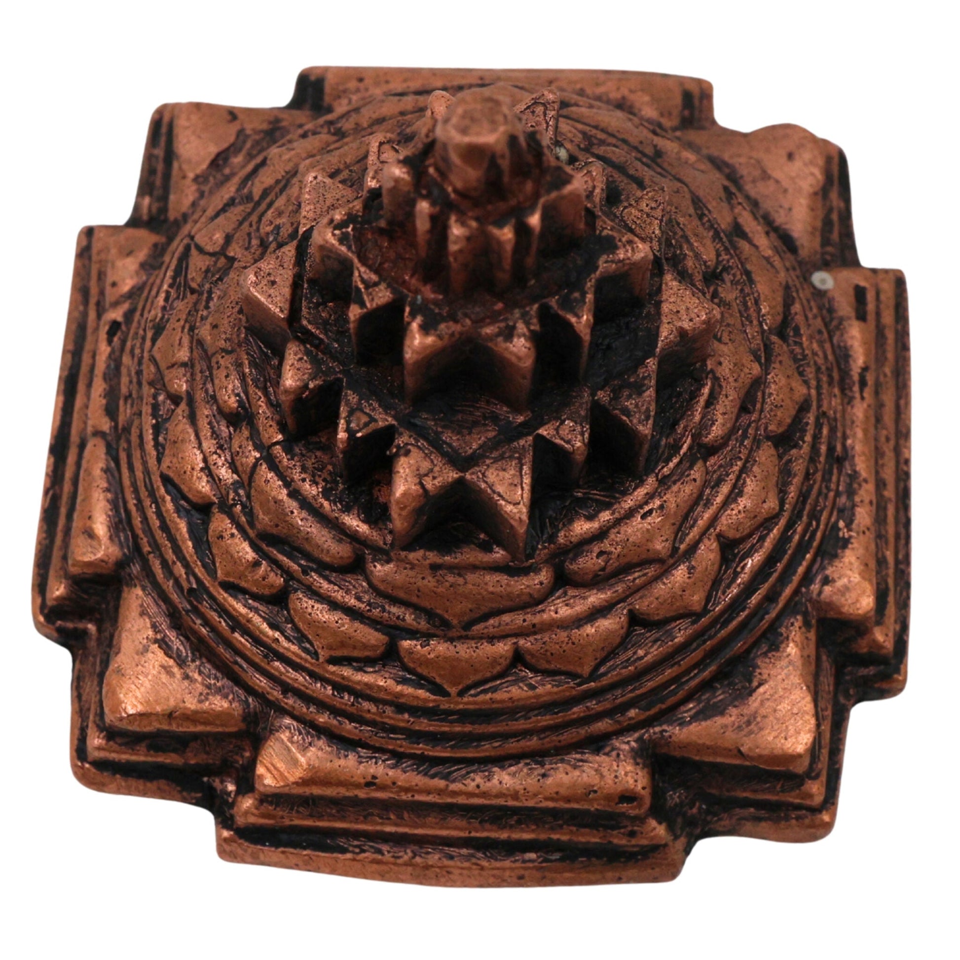 Handcrafted Copper Sri Yantra, Tamra Shree Chakra Meru Yantra for Wealth, Prosperity & Vastu, Thamira Kuber Lakshmi Yantra, Bhunes Puja Home Decor Gift, Brown, 2 Inch, 1 Piece