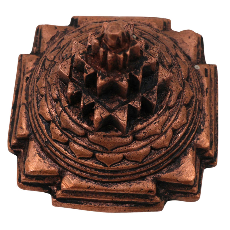 Handcrafted Copper Sri Yantra, Tamra Shree Chakra Meru Yantra for Wealth, Prosperity & Vastu, Thamira Kuber Lakshmi Yantra, Bhunes Puja Home Decor Gift, Brown, 2 Inch, 1 Piece