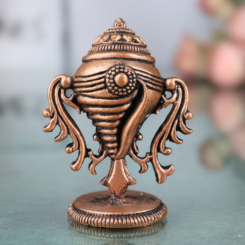 Copper Shankha Tamra Conch, Handcrafted Tamraloha Shankh for Vishnu Lakshmi Puja, Divine Hindu Temple Shankham, Brown, 2 Inch, 1 Piece