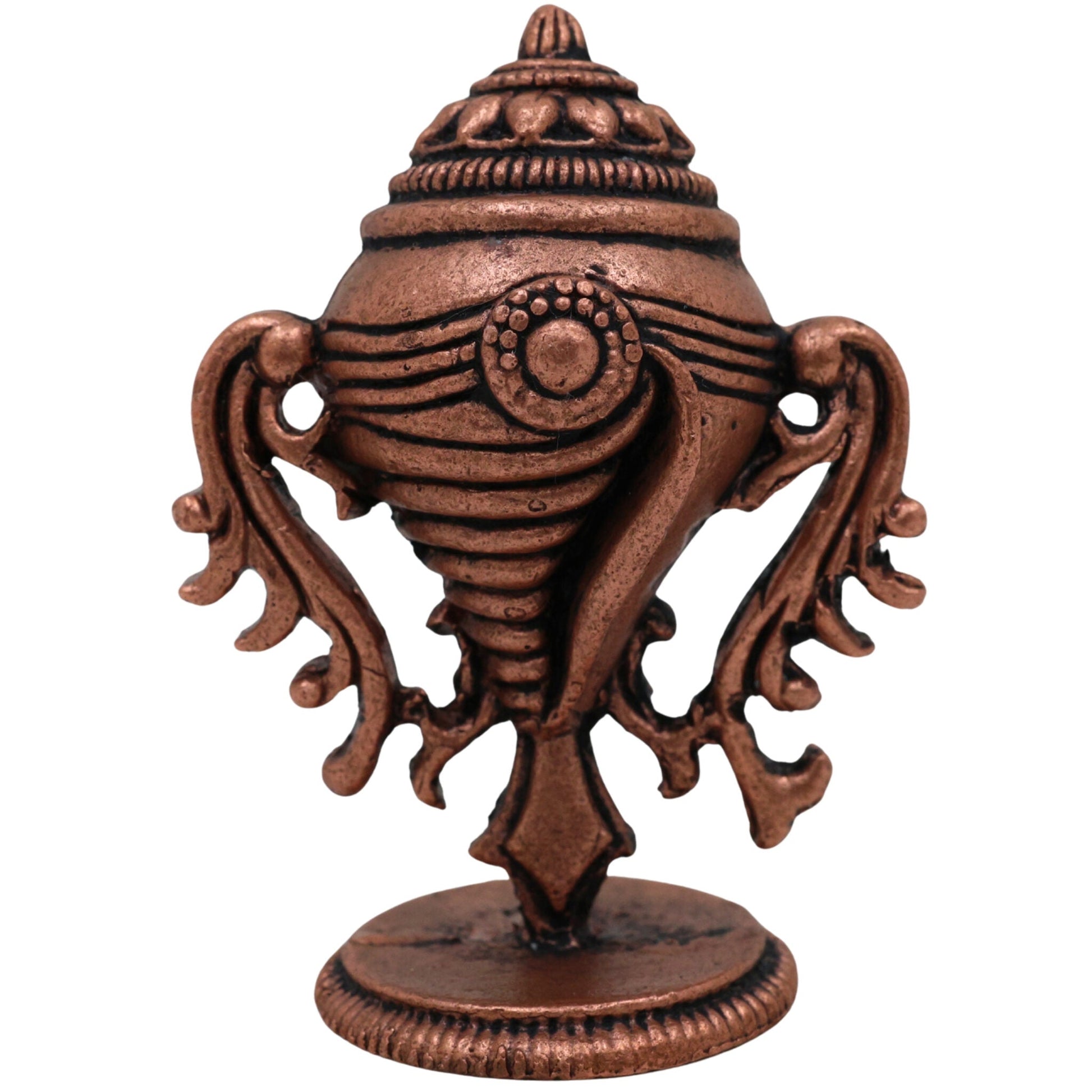 Copper Shankha Tamra Conch, Handcrafted Tamraloha Shankh for Vishnu Lakshmi Puja, Divine Hindu Temple Shankham, Brown, 2 Inch, 1 Piece