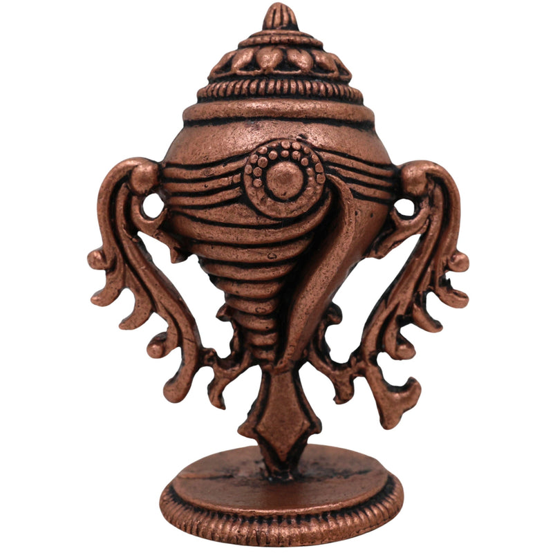 Copper Shankha Tamra Conch, Handcrafted Tamraloha Shankh for Vishnu Lakshmi Puja, Divine Hindu Temple Shankham, Brown, 2 Inch, 1 Piece
