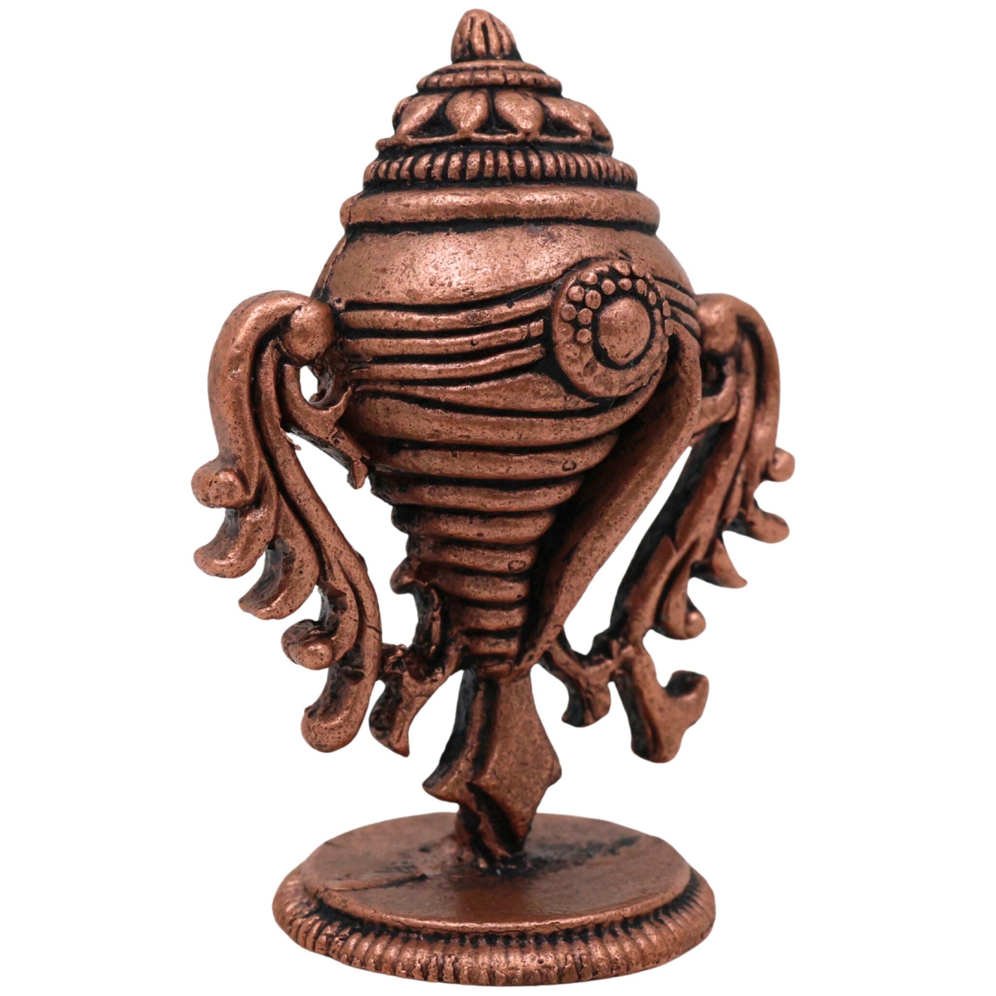 Copper Shankha Tamra Conch, Handcrafted Tamraloha Shankh for Vishnu Lakshmi Puja, Divine Hindu Temple Shankham, Brown, 2 Inch, 1 Piece