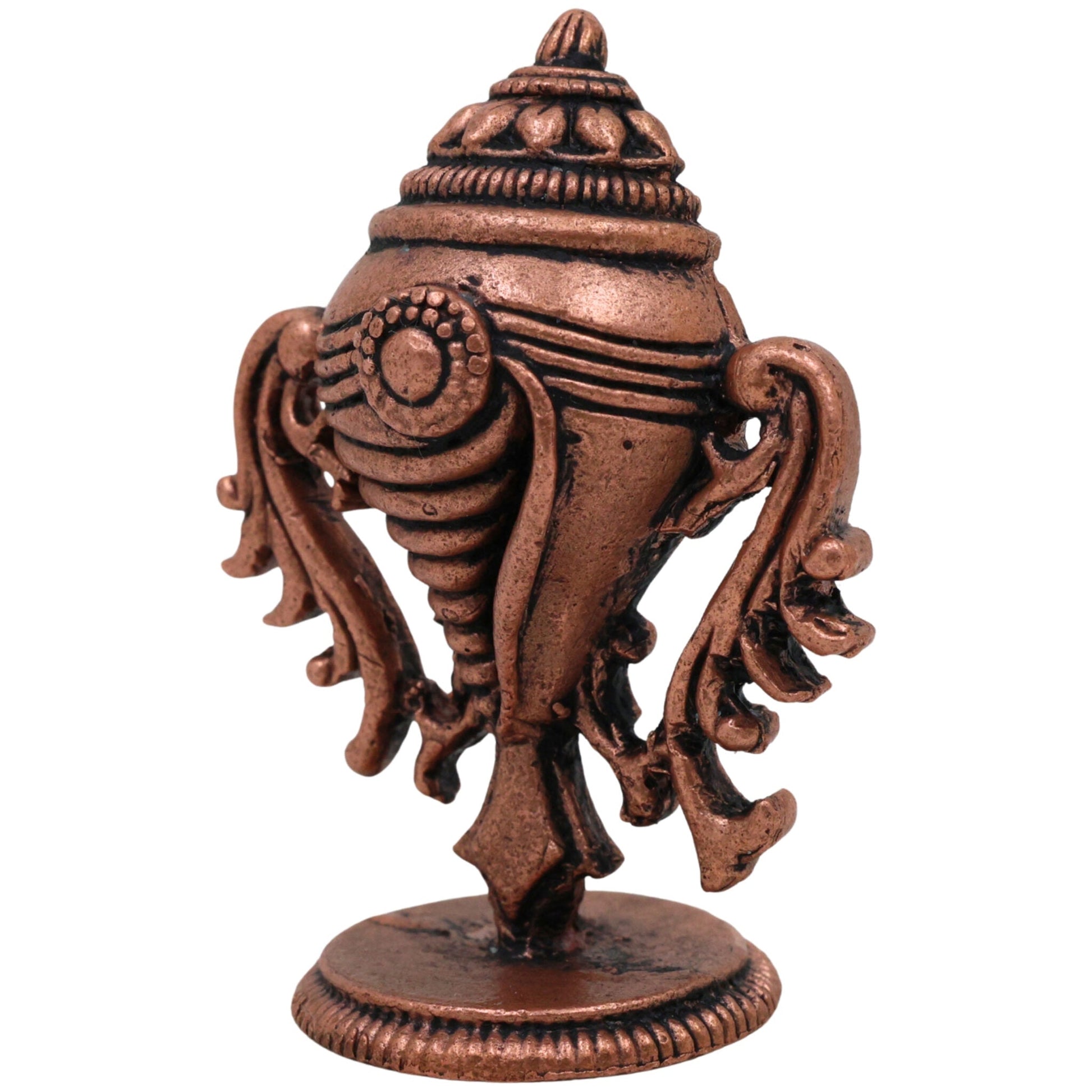 Copper Shankha Tamra Conch, Handcrafted Tamraloha Shankh for Vishnu Lakshmi Puja, Divine Hindu Temple Shankham, Brown, 2 Inch, 1 Piece